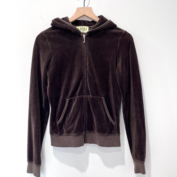Vintage Juicy Couture Chocolate Brown Velour TrackSuit Pant Suit Hoodie Set - Picture 10 of 13